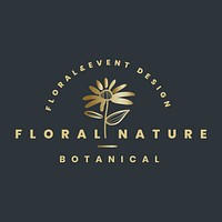 Gold flower business logo template, aesthetic design psd