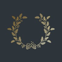 Gold laurel logo clipart, aesthetic botanical illustration vector