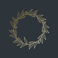 Gold wreath logo clipart, aesthetic botanical illustration vector