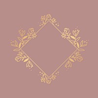 Gold flower logo frame clipart, aesthetic botanical illustration vector
