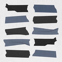 Washi tape sticker, blue stationery collage element vector set