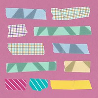 Abstract washi tape clipart, colorful pastel patterned design vector set