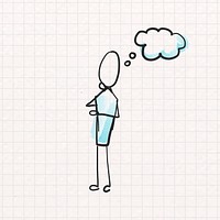 Man thinking, blank think bubble cartoon doodle psd