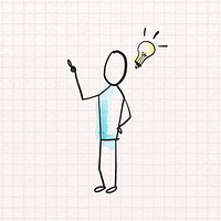 New idea, cartoon person with light bulb doodle psd