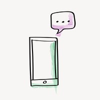 Smartphone doodle, ellipsis sign, communication collage element psd