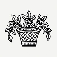 Flower basket drawing, vintage botanical illustration psd. Free public domain CC0 image.