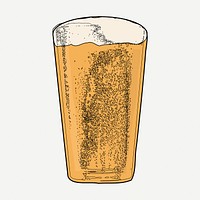 Beer glass collage element, vintage beverage illustration psd. Free public domain CC0 image.