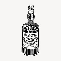 Whiskey bottle clipart, alcoholic beverage illustration vector. Free public domain CC0 image.