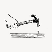 Hand holding hammer clipart, vintage illustration vector. Free public domain CC0 image.