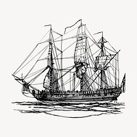 Sailing ship clipart, vintage vehicle illustration vector. Free public domain CC0 image.