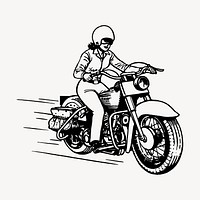 Woman biker clipart, vintage hobby illustration vector. Free public domain CC0 image.