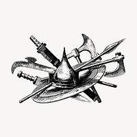 Medieval weapons clipart, vintage object illustration vector. Free public domain CC0 image.