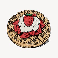 Strawberry waffle clipart, vintage dessert illustration vector. Free public domain CC0 image.