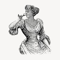 Victorian woman drinking clipart, vintage illustration vector. Free public domain CC0 image.