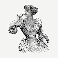 Victorian woman drinking drawing, vintage illustration psd. Free public domain CC0 image.