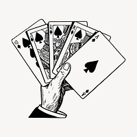 Hand holding play cards drawing, vintage illustration vector. Free public domain CC0 image.