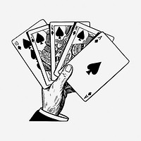 Hand holding play cards drawing, vintage illustration. Free public domain CC0 image.