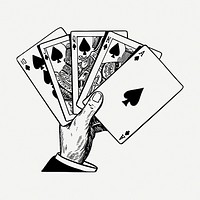 Hand holding play cards drawing, vintage illustration psd. Free public domain CC0 image.