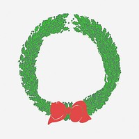 Christmas wreath clipart, vintage decoration illustration. Free public domain CC0 image.