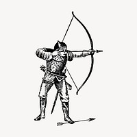Knight archer drawing, medieval illustration vector. Free public domain CC0 image.