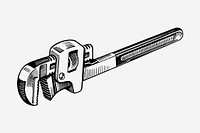 Pipe wrench drawing, vintage tool illustration. Free public domain CC0 image.