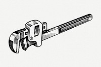 Pipe wrench drawing, vintage tool illustration psd. Free public domain CC0 image.