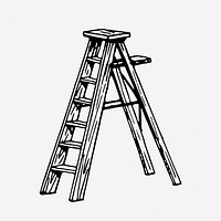 Stepladder drawing, vintage object illustration. Free public domain CC0 image.