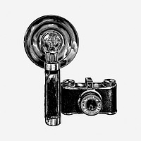 Old flash camera drawing, vintage object illustration. Free public domain CC0 image.