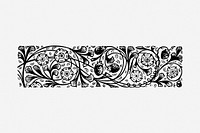 Floral ornament divider drawing, vintage border illustration. Free public domain CC0 image.