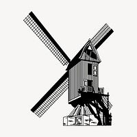 Windmill drawing, vintage architecture illustration vector. Free public domain CC0 image.