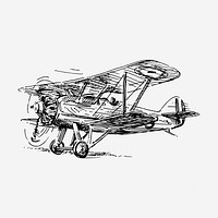 Biplane drawing, vintage vehicle illustration. Free public domain CC0 image.