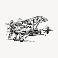 Biplane drawing, vintage vehicle illustration vector. Free public domain CC0 image.