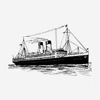 Steamship drawing, vintage vehicle illustration. Free public domain CC0 image.
