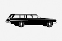 Station wagon car drawing, vintage vehicle illustration. Free public domain CC0 image.