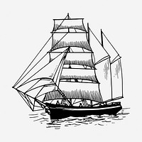 Sailing ship drawing, vintage vehicle illustration. Free public domain CC0 image.