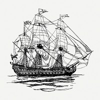 Sailing ship drawing, vintage vehicle illustration psd. Free public domain CC0 image.