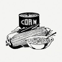 Corn soup can drawing, vintage food illustration psd. Free public domain CC0 image.