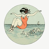 Summer woman clipart, vintage  illustration. Free public domain CC0 image.