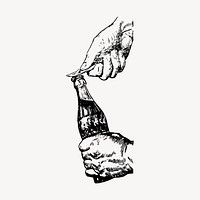 Hand opening bottle drawing, vintage beverage illustration vector. Free public domain CC0 image.