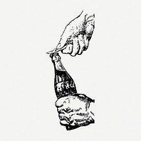 Hand opening bottle drawing, vintage beverage illustration psd. Free public domain CC0 image.