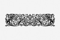 Floral ornament divider drawing, vintage border illustration. Free public domain CC0 image.