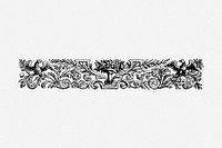 Floral ornament divider drawing, vintage border illustration. Free public domain CC0 image.