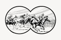Horse racing drawing, binoculars view illustration vector. Free public domain CC0 image.