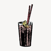 Iced lemonade drawing, vintage beverage illustration vector. Free public domain CC0 image.