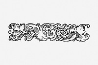 Floral ornament divider drawing, vintage border illustration. Free public domain CC0 image.