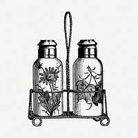 Floral spice bottles drawing, vintage object illustration psd. Free public domain CC0 image.