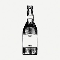 Beer bottle drawing, vintage object illustration psd. Free public domain CC0 image.