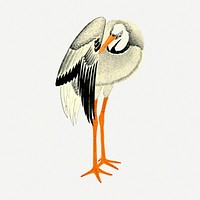 Stork bird sticker, vintage animal illustration psd. Free public domain CC0 image.