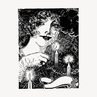 Candle lady drawing, vintage portrait illustration vector. Free public domain CC0 image.