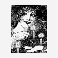 Candle lady drawing, vintage portrait illustration. Free public domain CC0 image.